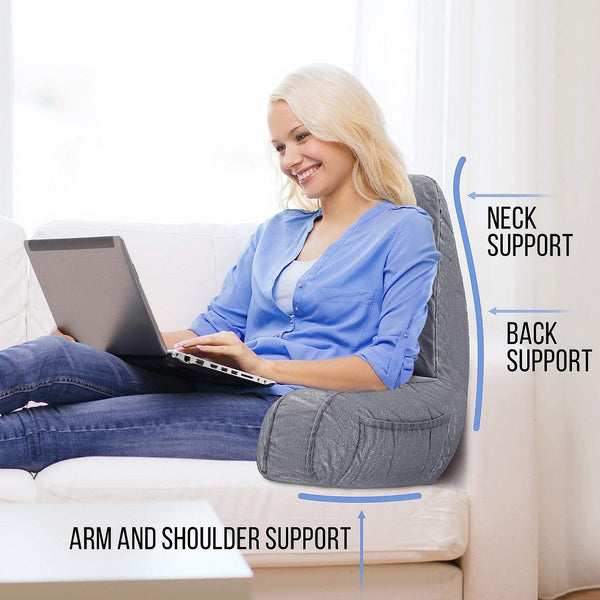 ComfortSpa Wedge Large Adult Backrest Lounge Cushion with Arms and Pockets | Back Support for Sitting Up in Bed | Couch for GERD Heartburn Bedrest Reading Pillow Bed